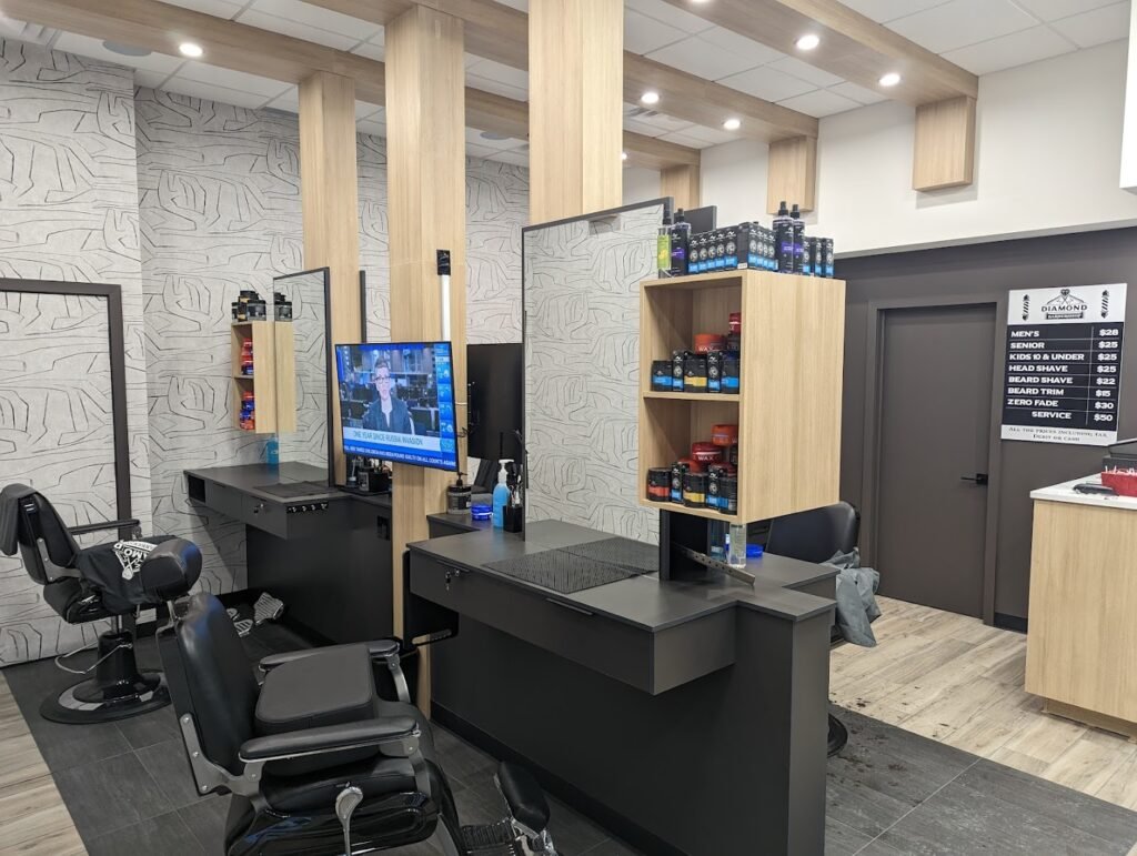 Diamond Barbershop Hyde Park barber shop interior, London Ontario