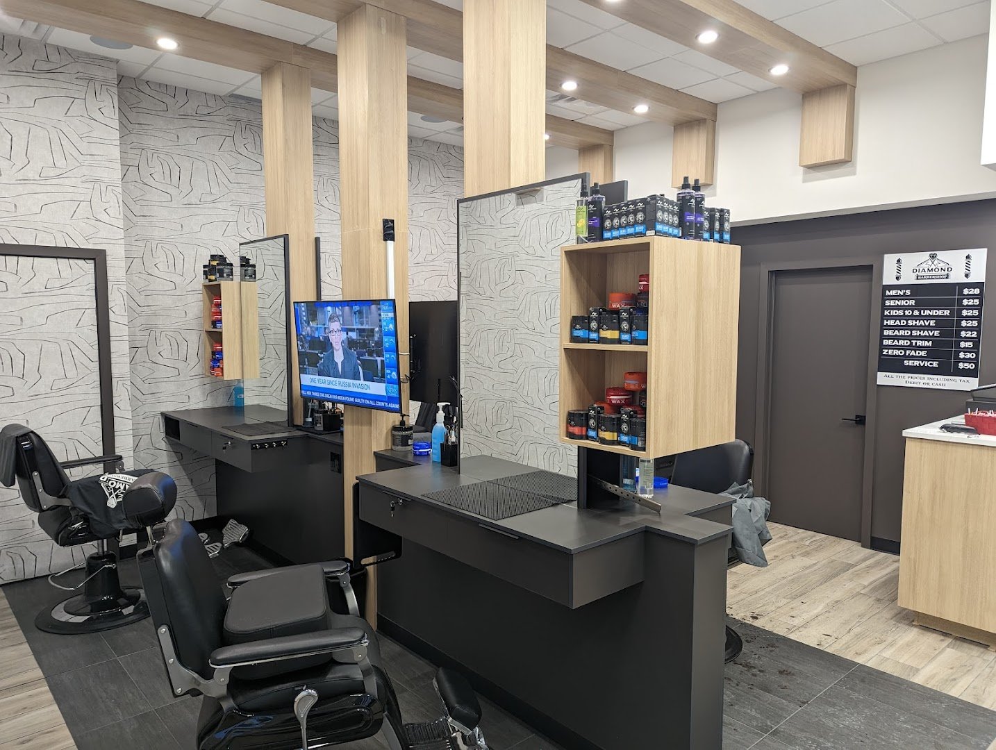 Diamond Barbershop Hyde Park barber shop interior, London Ontario