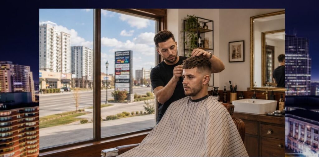 North London Ontario Barber cutting hair in a neighbourhood shop"